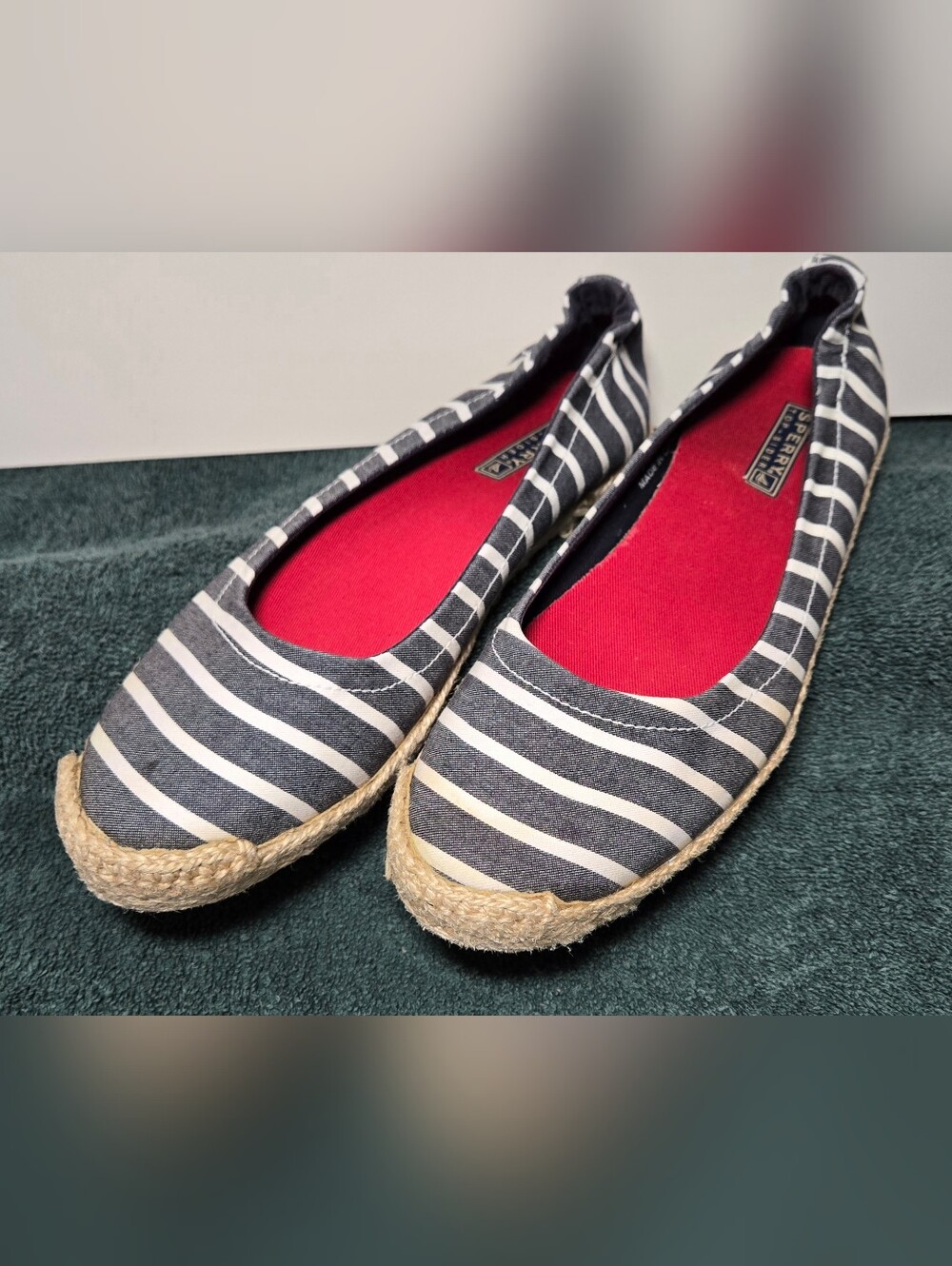Sperry Seacoast Espadrille Ballet Flats Gray Stripe Canvas Size 7.5